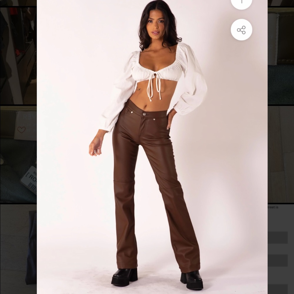 Revice Vegan leather brown straight leg mid-rise pants